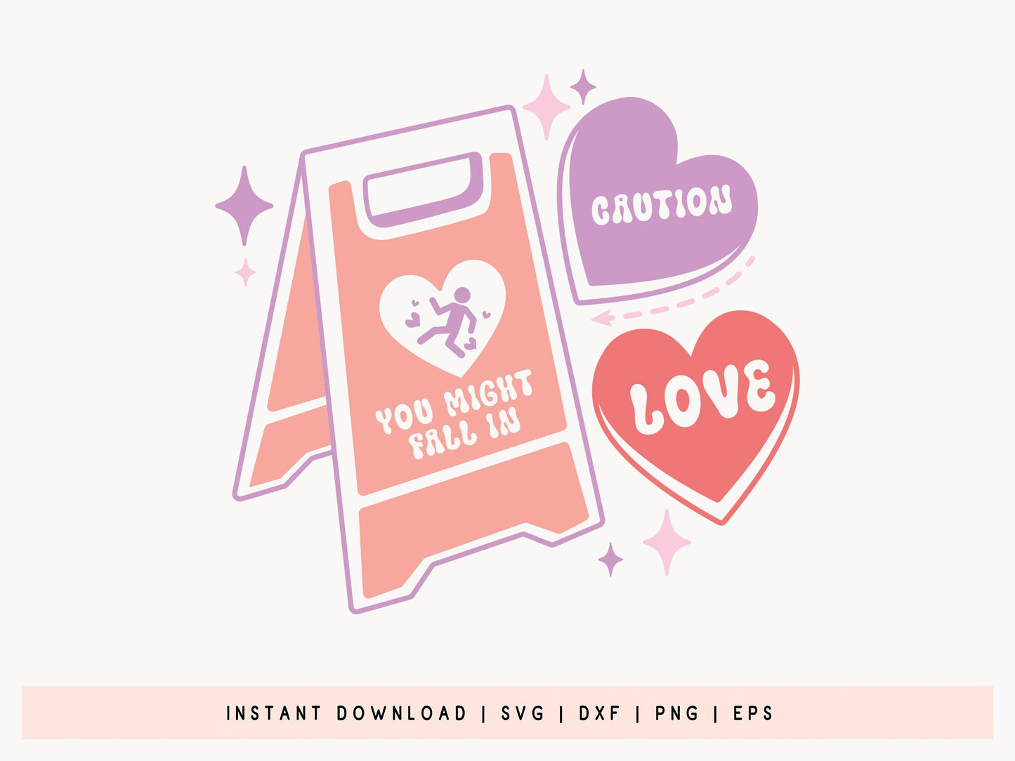 Caution You Might Fall in Love - Retro Valentine SVG