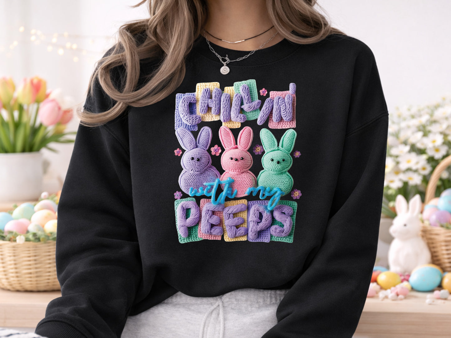 Chillin' With My Peeps, Faux Yarn Easter PNG