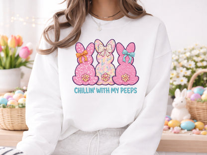 Chillin' with My Peeps, Embroidery Easter PNG