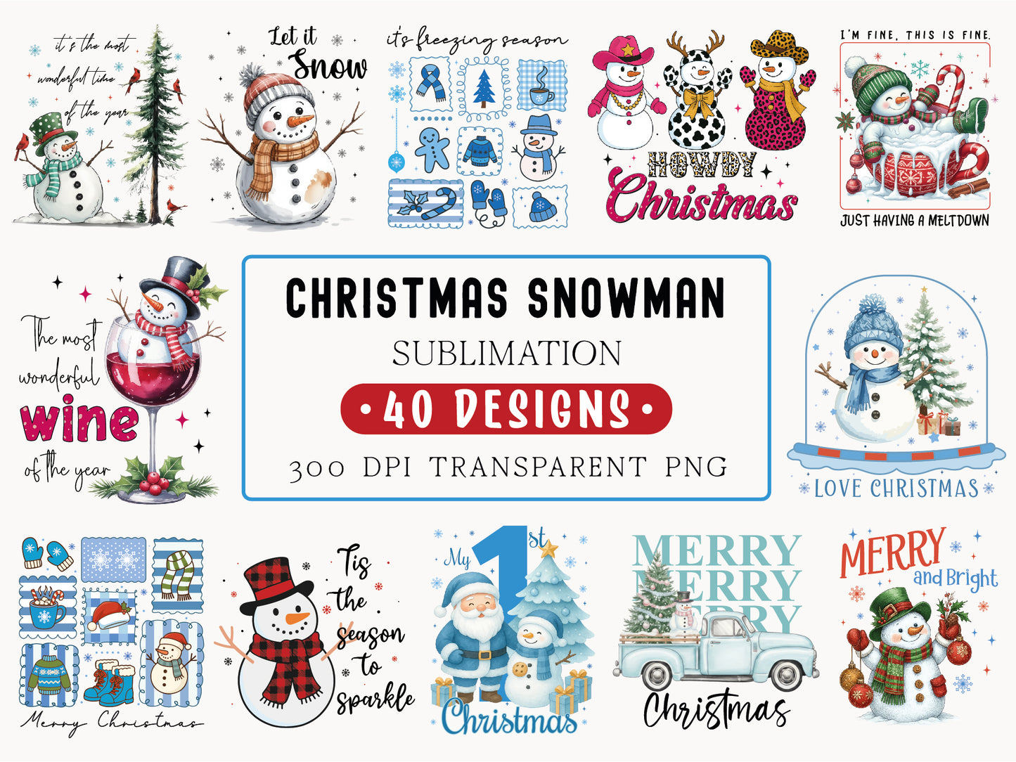 Christmas Snowman Sublimation Designs Bundle