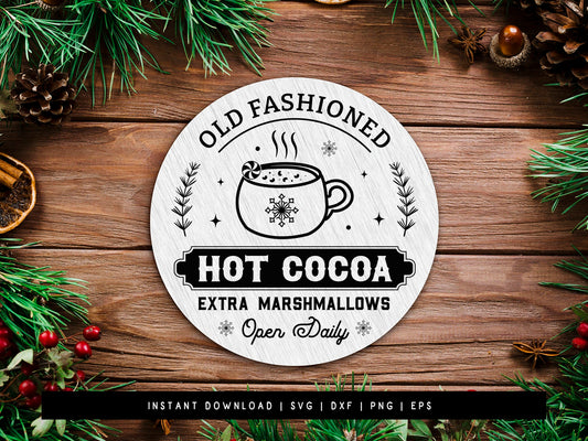 Circle Old Fashioned Hot Cocoa Sign SVG Design