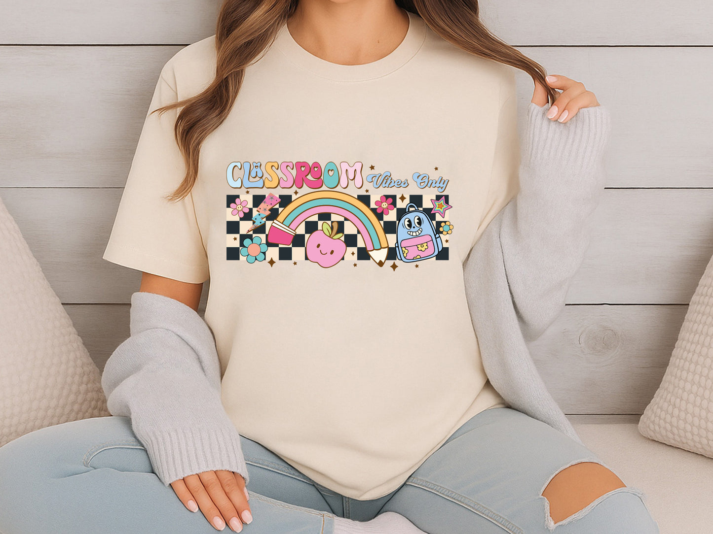 Classroom Vibes Only, Groovy Teacher PNG Sublimation