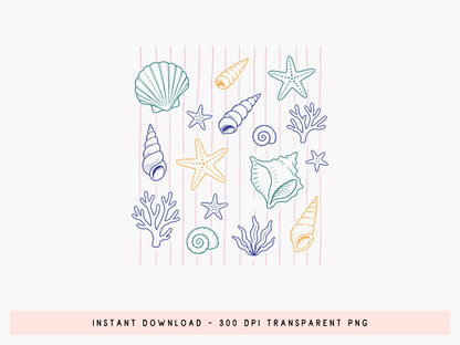Coastal Seashell Starfish Coral Summer Clipart