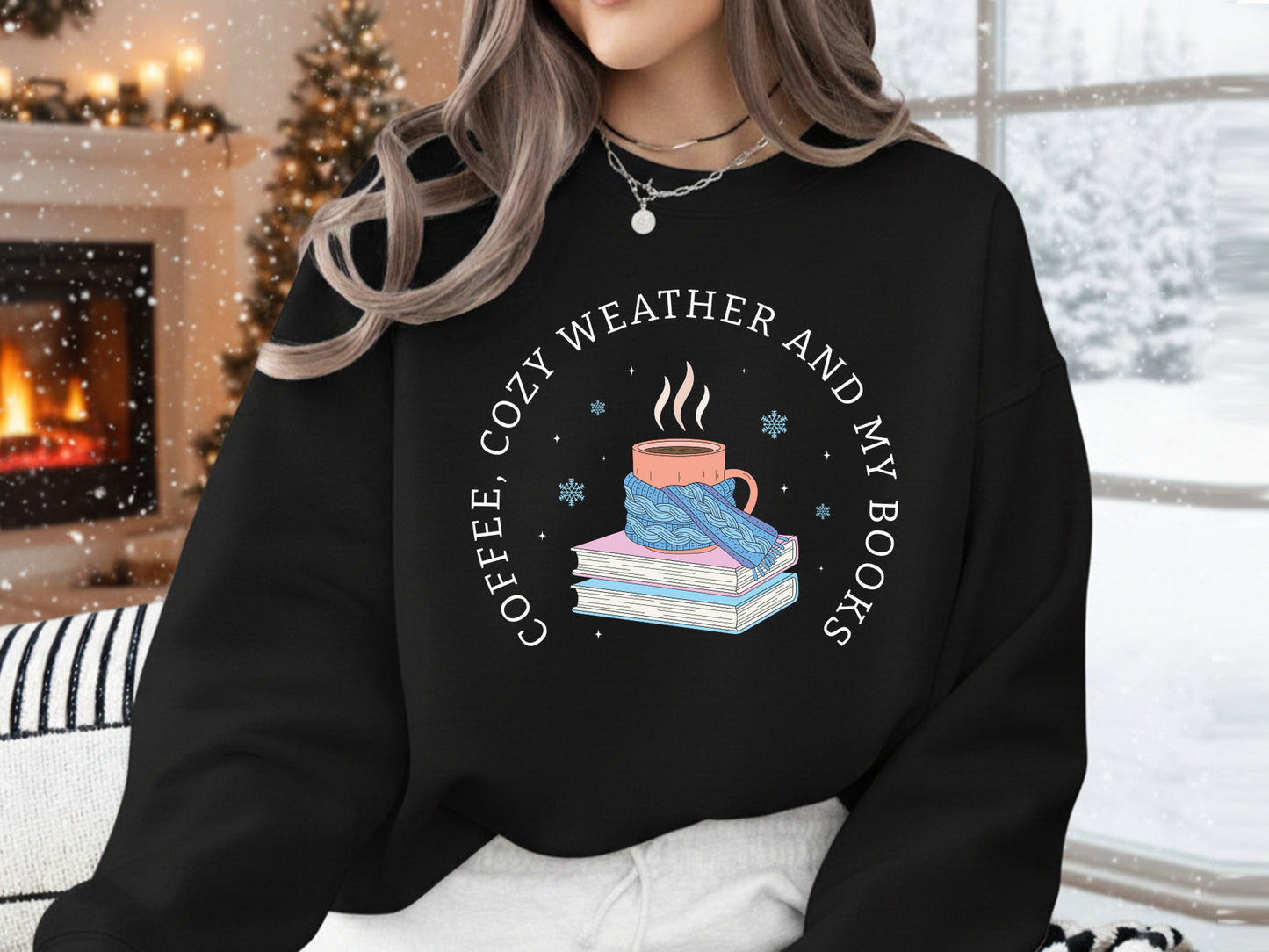 Coffee Cozy Weather and My Books, Bookish Winter PNG