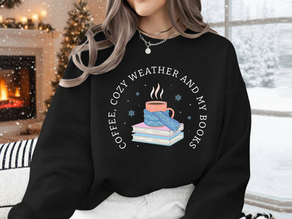 Coffee Cozy Weather and My Books, Bookish Winter PNG