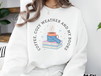 Coffee Cozy Weather and My Books, Bookish Winter PNG