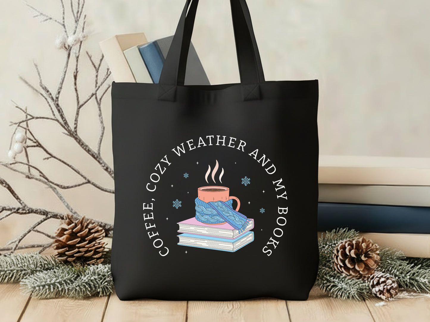 Coffee Cozy Weather and My Books, Bookish Winter PNG