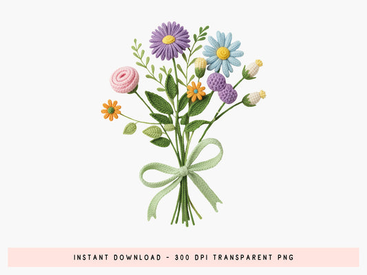 Colorful Embroidery Bouquet Wildflower PNG