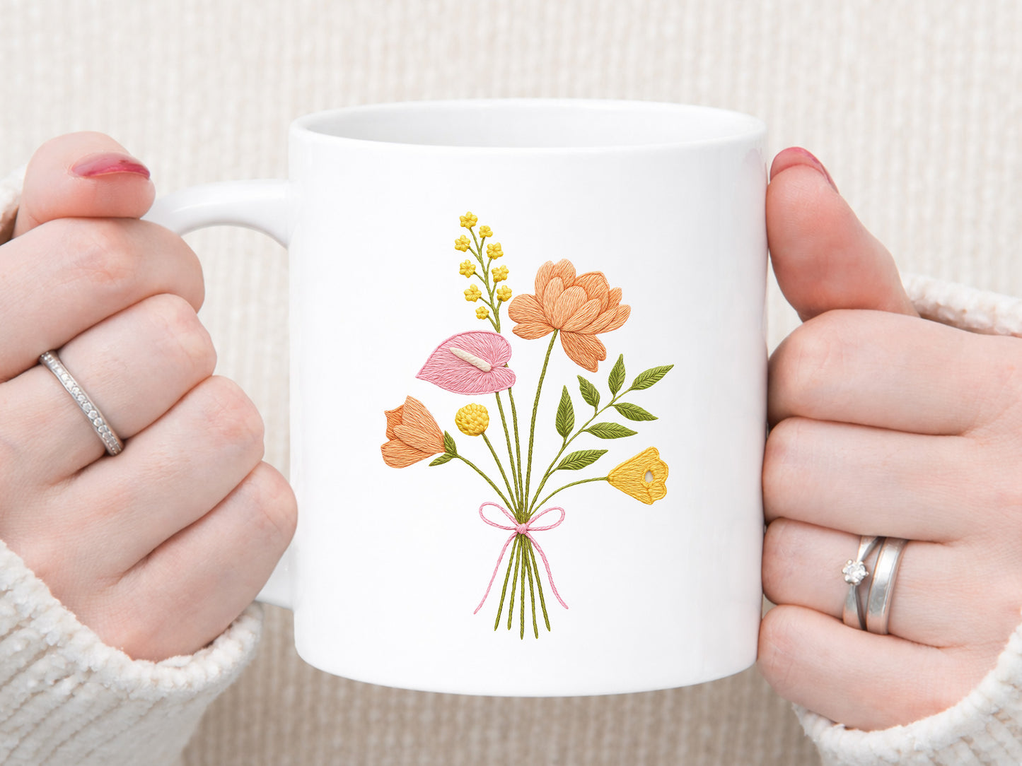 Colorful Embroidery Wildflower Bouquet PNG
