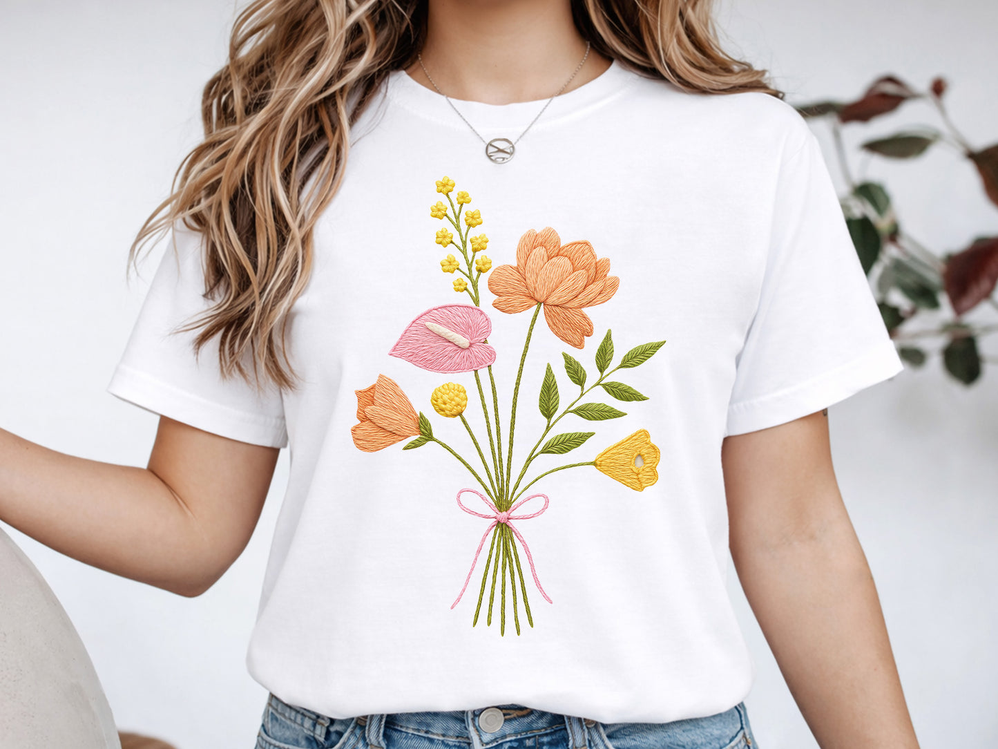 Colorful Embroidery Wildflower Bouquet PNG