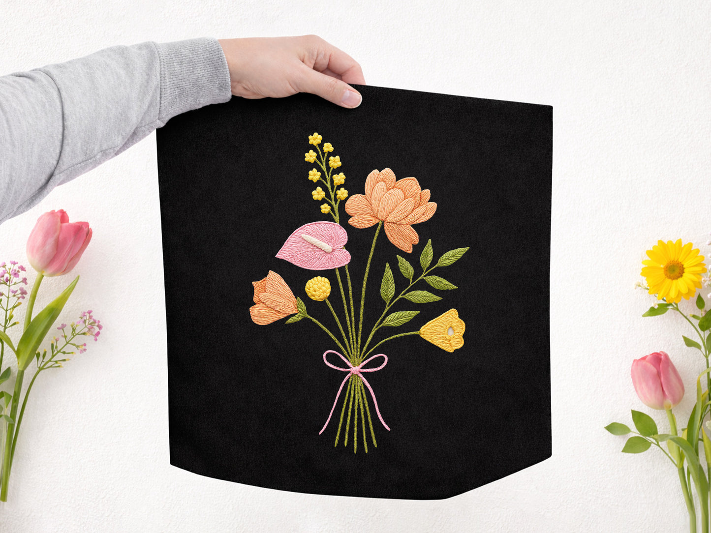 Colorful Embroidery Wildflower Bouquet PNG