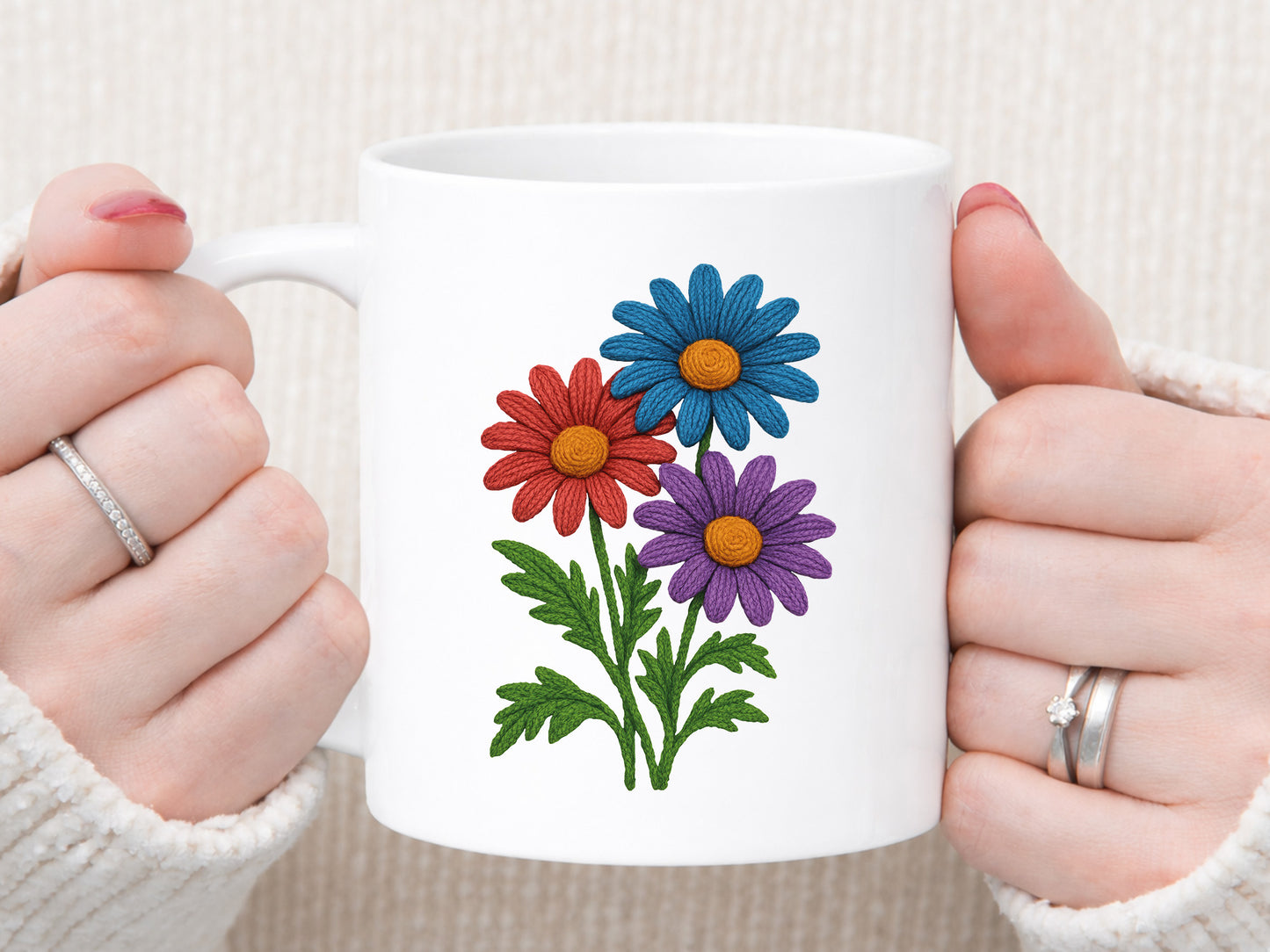 Colorful Faux Embroidery Wildflower PNG