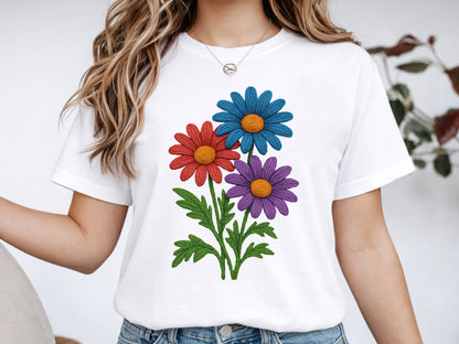 Colorful Faux Embroidery Wildflower PNG