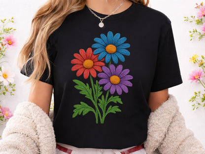 Colorful Faux Embroidery Wildflower PNG