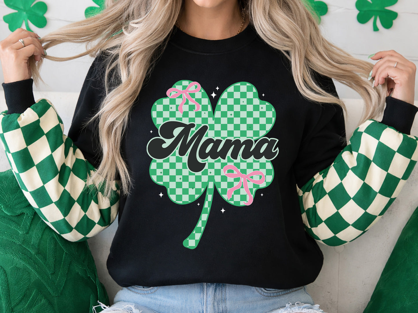 Checkered Clover Coquette Mama St Patrick's Day PNG