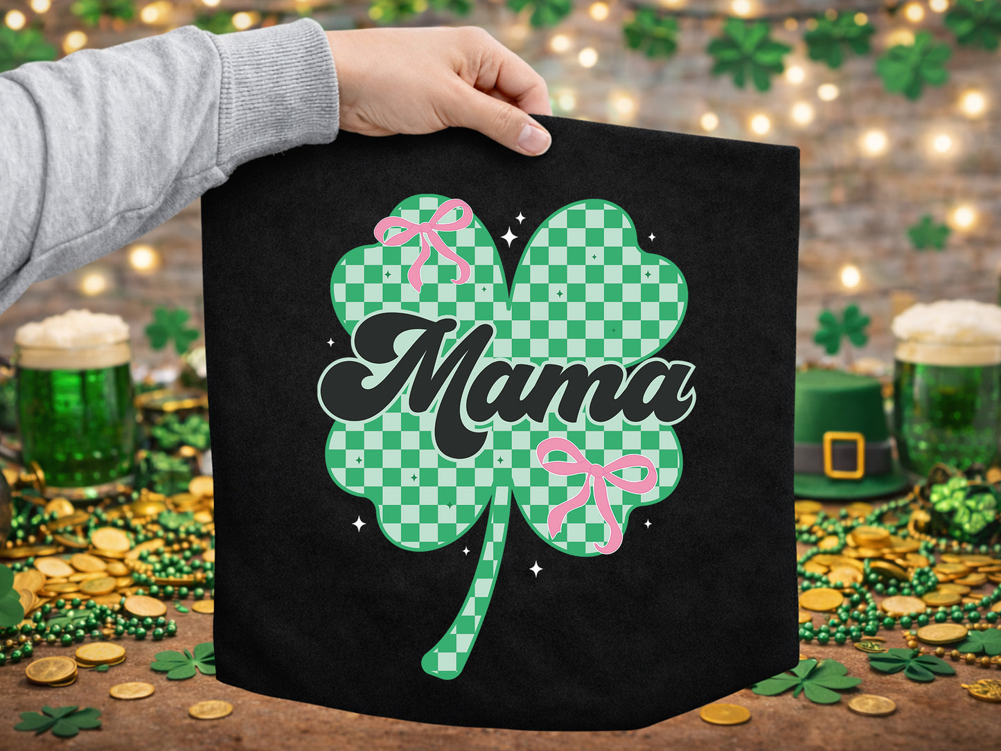Checkered Clover Coquette Mama St Patrick's Day PNG