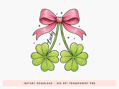 Coquette Lucky Clover St Patrick's Day PNG
