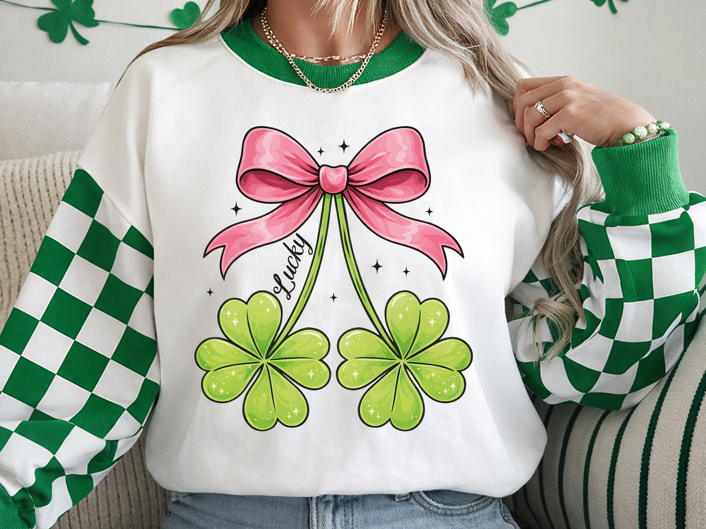 Coquette Lucky Clover St Patrick's Day PNG