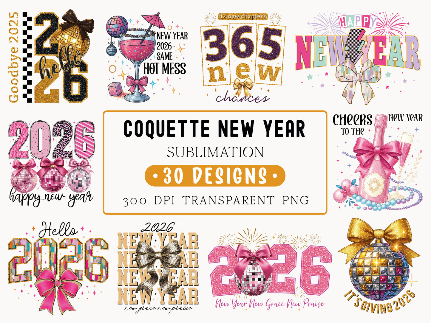 Coquette New Year Sublimation Designs Bundle