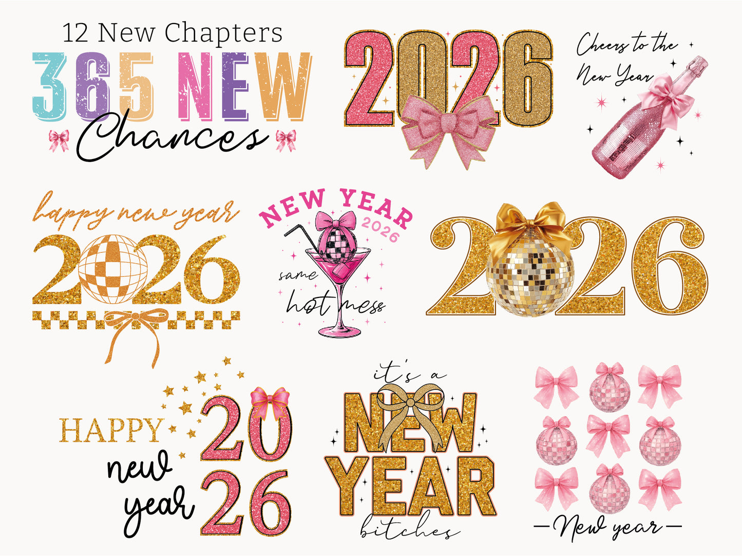Coquette New Year Sublimation Designs Bundle