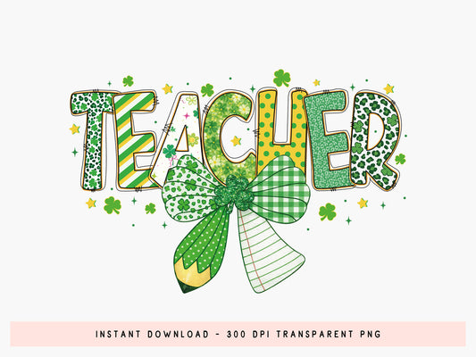 Coquette Teacher St Patrick's Day PNG
