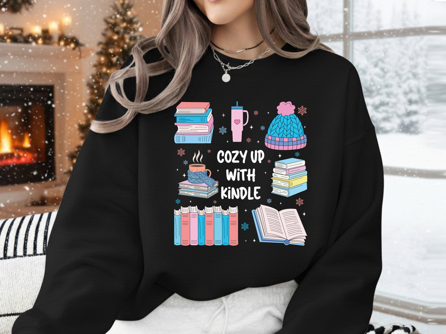 Cozy up with Kindle, Bookish Winter PNG Sublimation