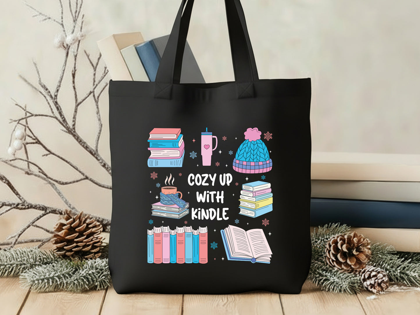 Cozy up with Kindle, Bookish Winter PNG Sublimation