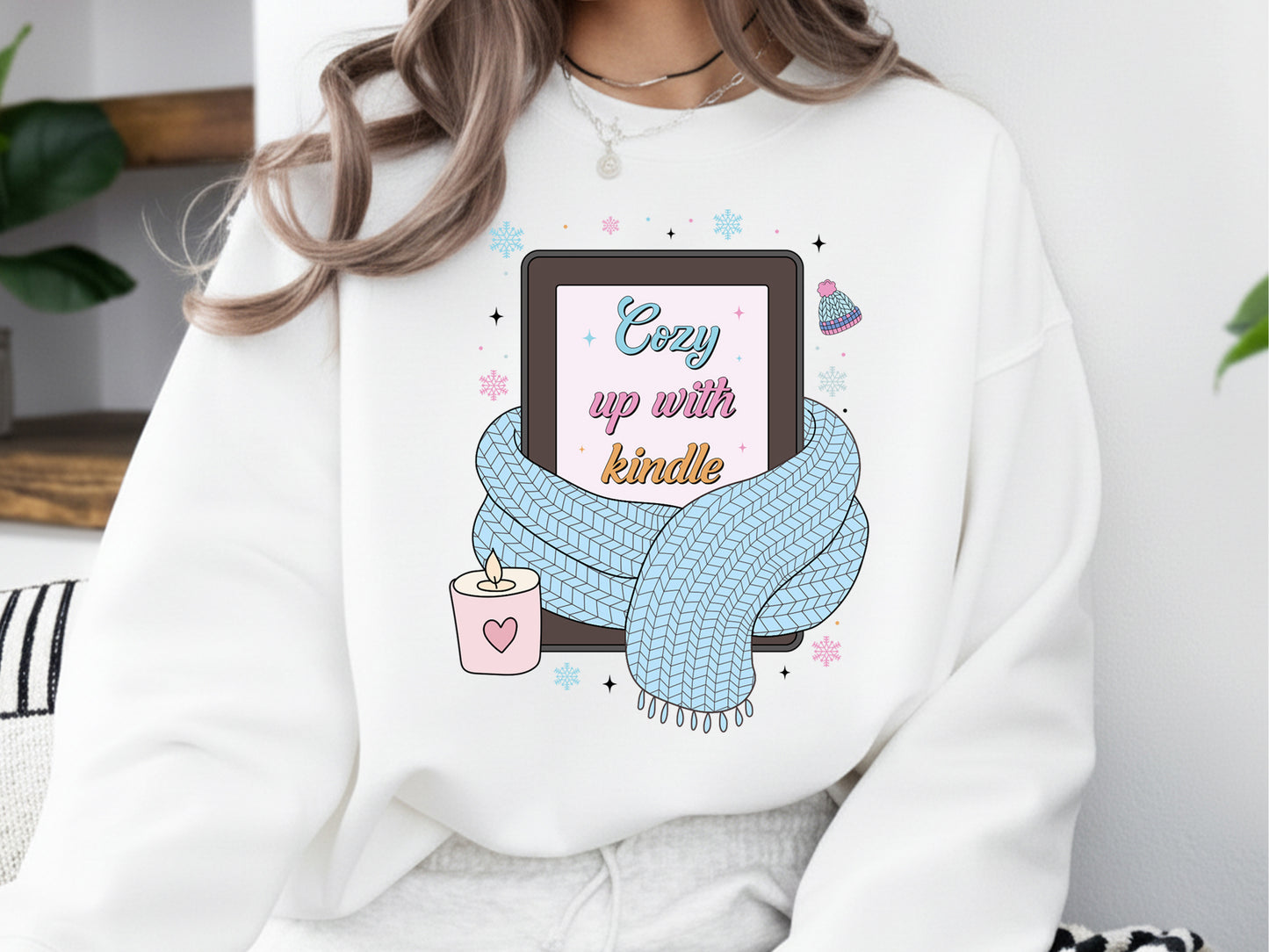 Cozy up with Kindle, Bookish Winter Sublimation Print