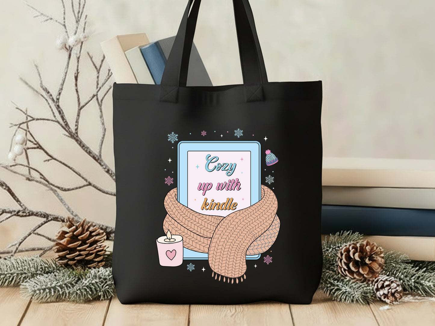 Cozy up with Kindle, Bookish Winter Sublimation Print