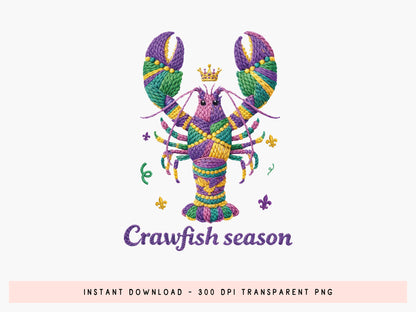 Crawfish Season, Faux Yarn Mardi Gras Sublimation