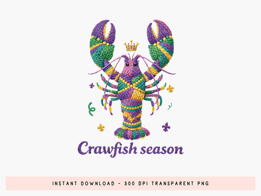 Crawfish Season, Faux Yarn Mardi Gras Sublimation