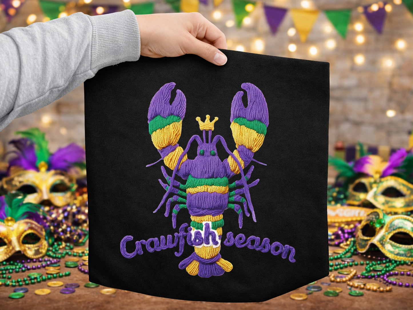 Crawfish Season, Faux Yarn Mardi Gras Sublimation PNG