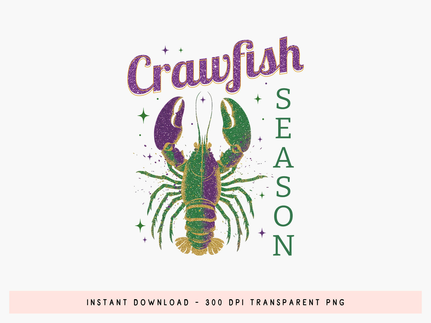 Crawfish Season, Preppy Glitter Mardi Gras PNG