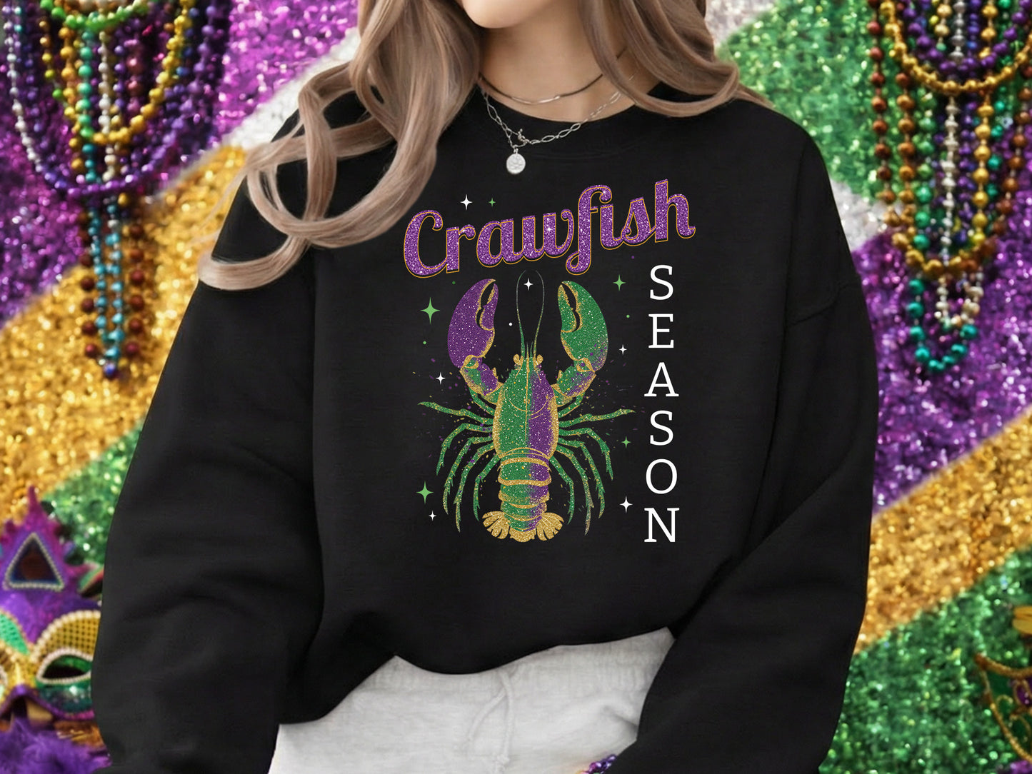 Crawfish Season, Preppy Glitter Mardi Gras PNG