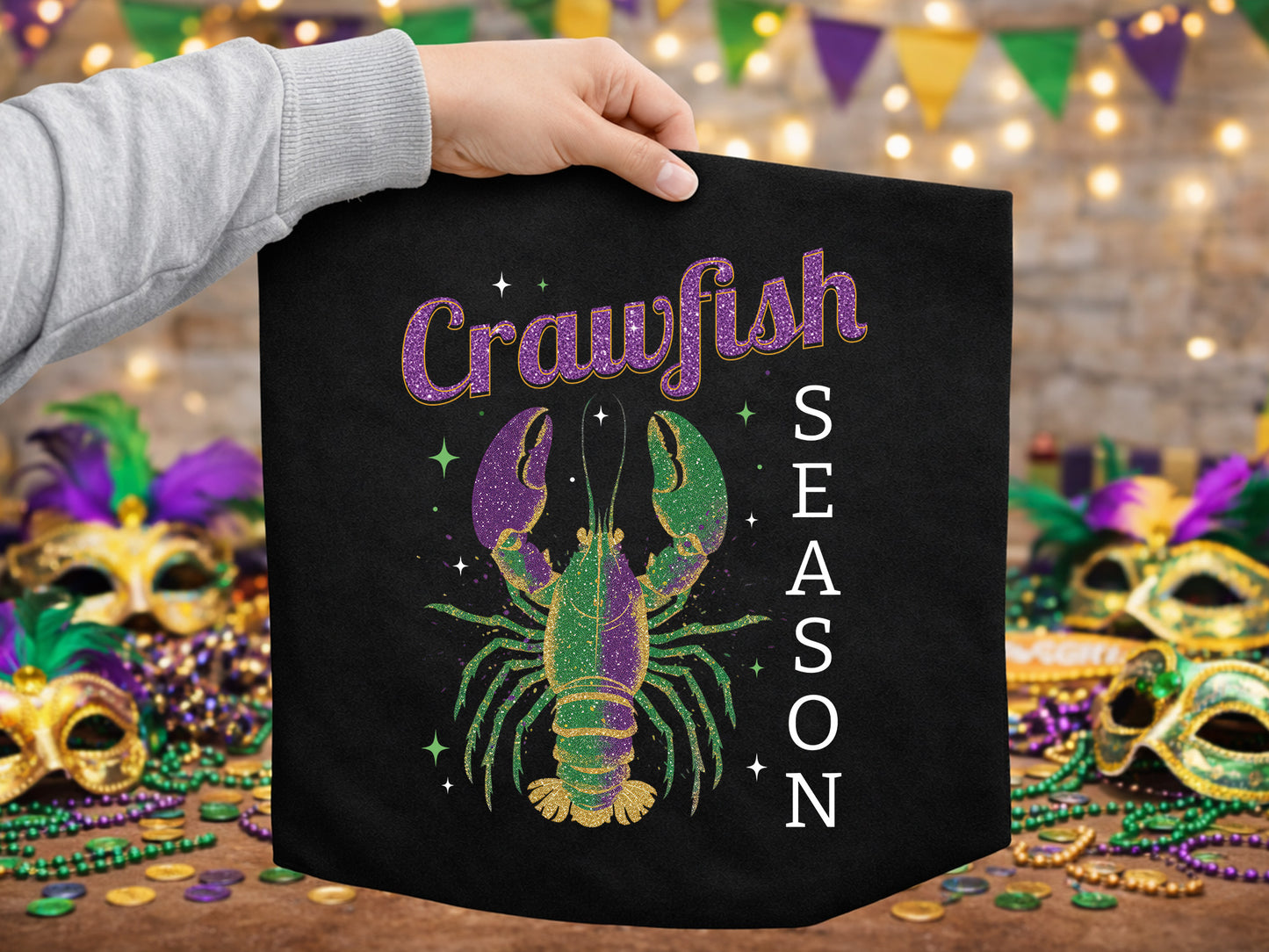 Crawfish Season, Preppy Glitter Mardi Gras PNG