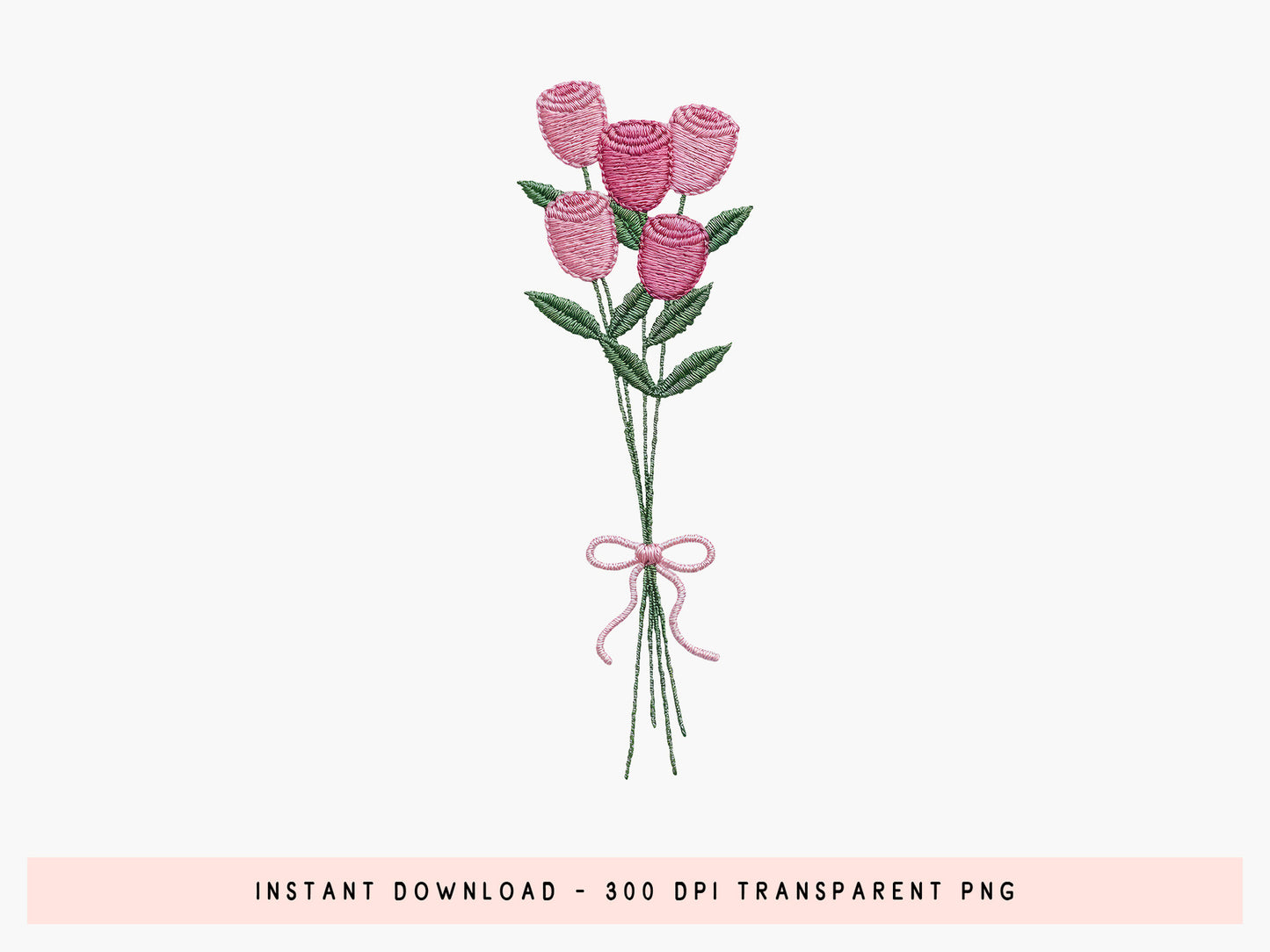 Crochet Pink Rose Bouquet Sublimation PNG
