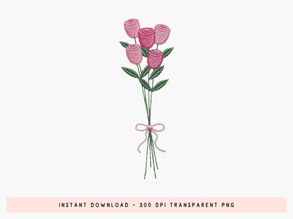 Crochet Pink Rose Bouquet Sublimation PNG
