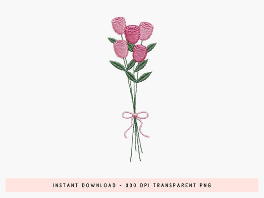 Crochet Pink Rose Bouquet Sublimation PNG