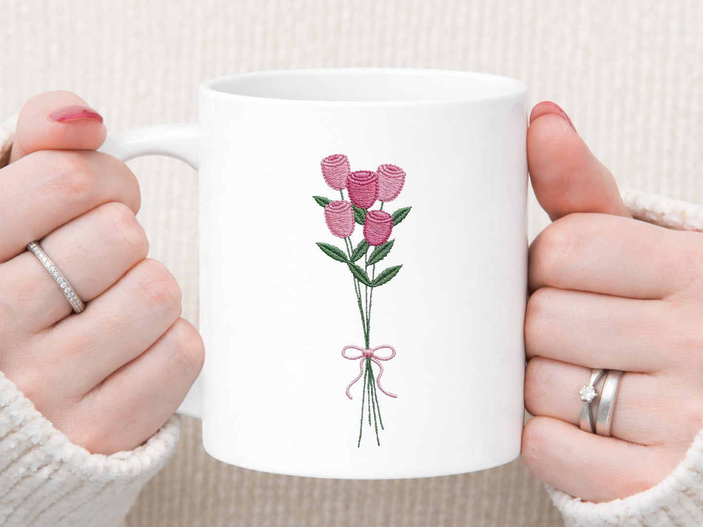Crochet Pink Rose Bouquet Sublimation PNG