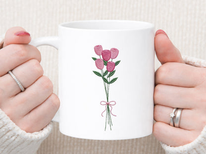 Crochet Pink Rose Bouquet Sublimation PNG