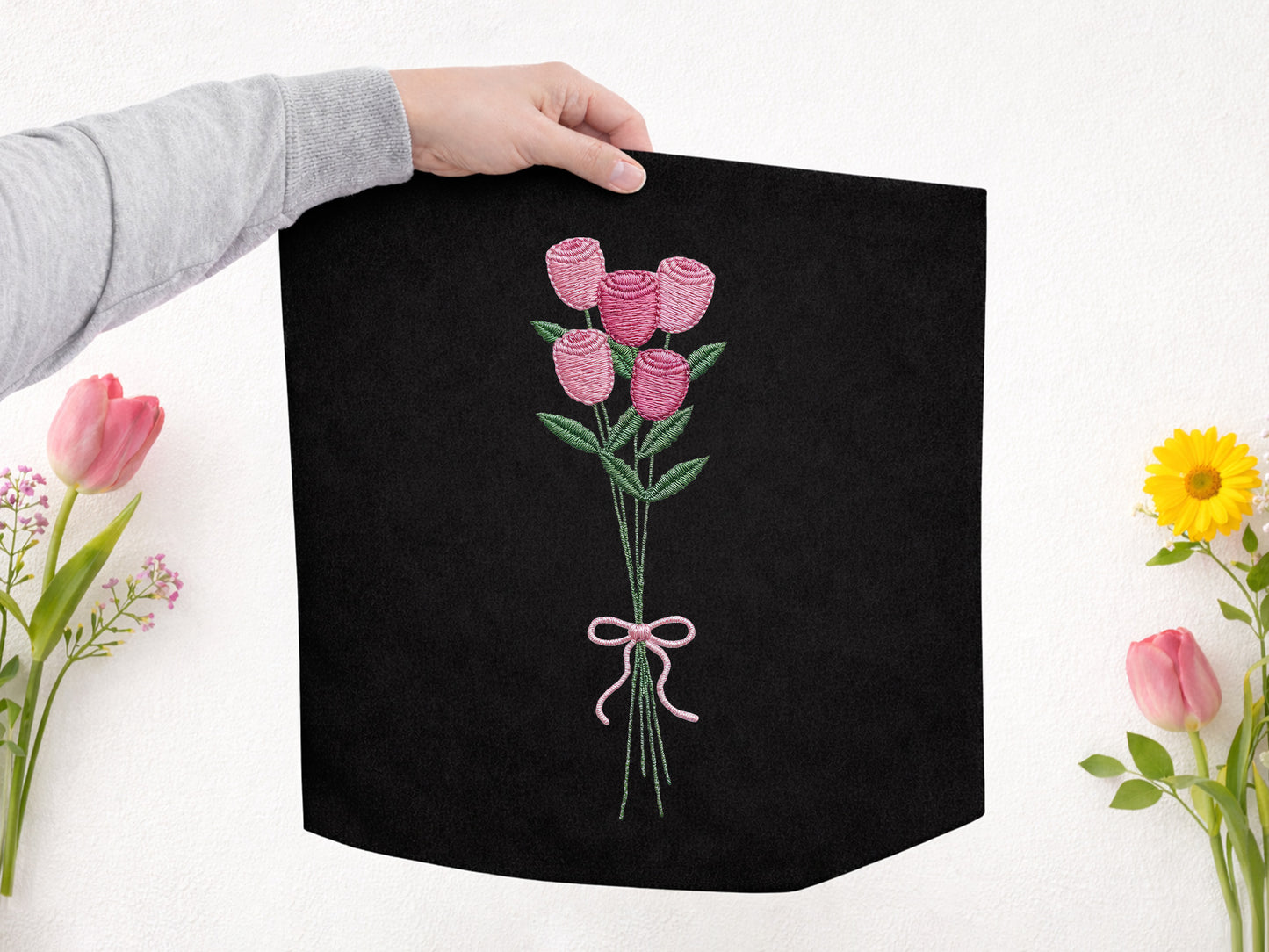 Crochet Pink Rose Bouquet Sublimation PNG