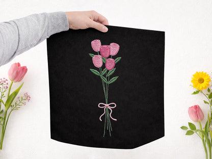 Crochet Pink Rose Bouquet Sublimation PNG