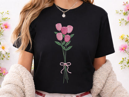 Crochet Pink Rose Bouquet Sublimation PNG