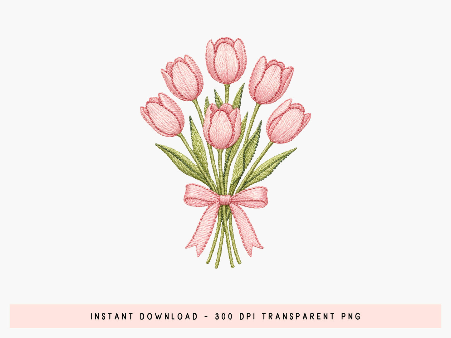 Crochet Pink Tulip Bouquet PNG Sublimation