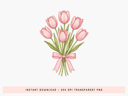 Crochet Pink Tulip Bouquet PNG Sublimation