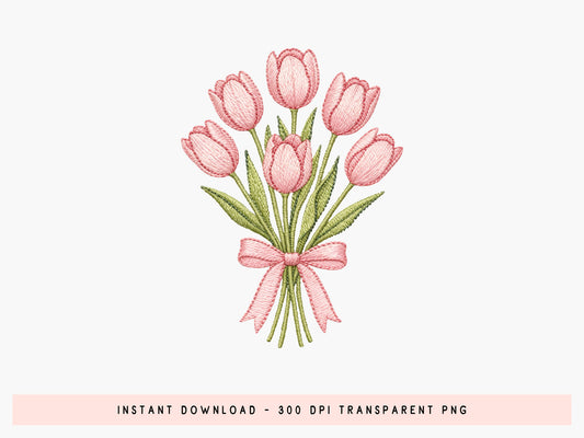 Crochet Pink Tulip Bouquet PNG Sublimation