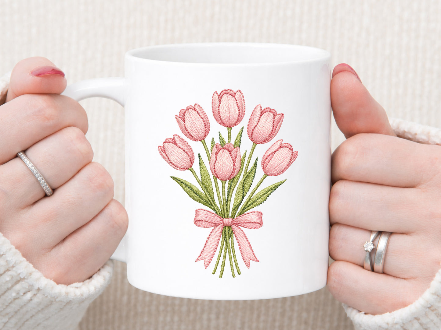 Crochet Pink Tulip Bouquet PNG Sublimation