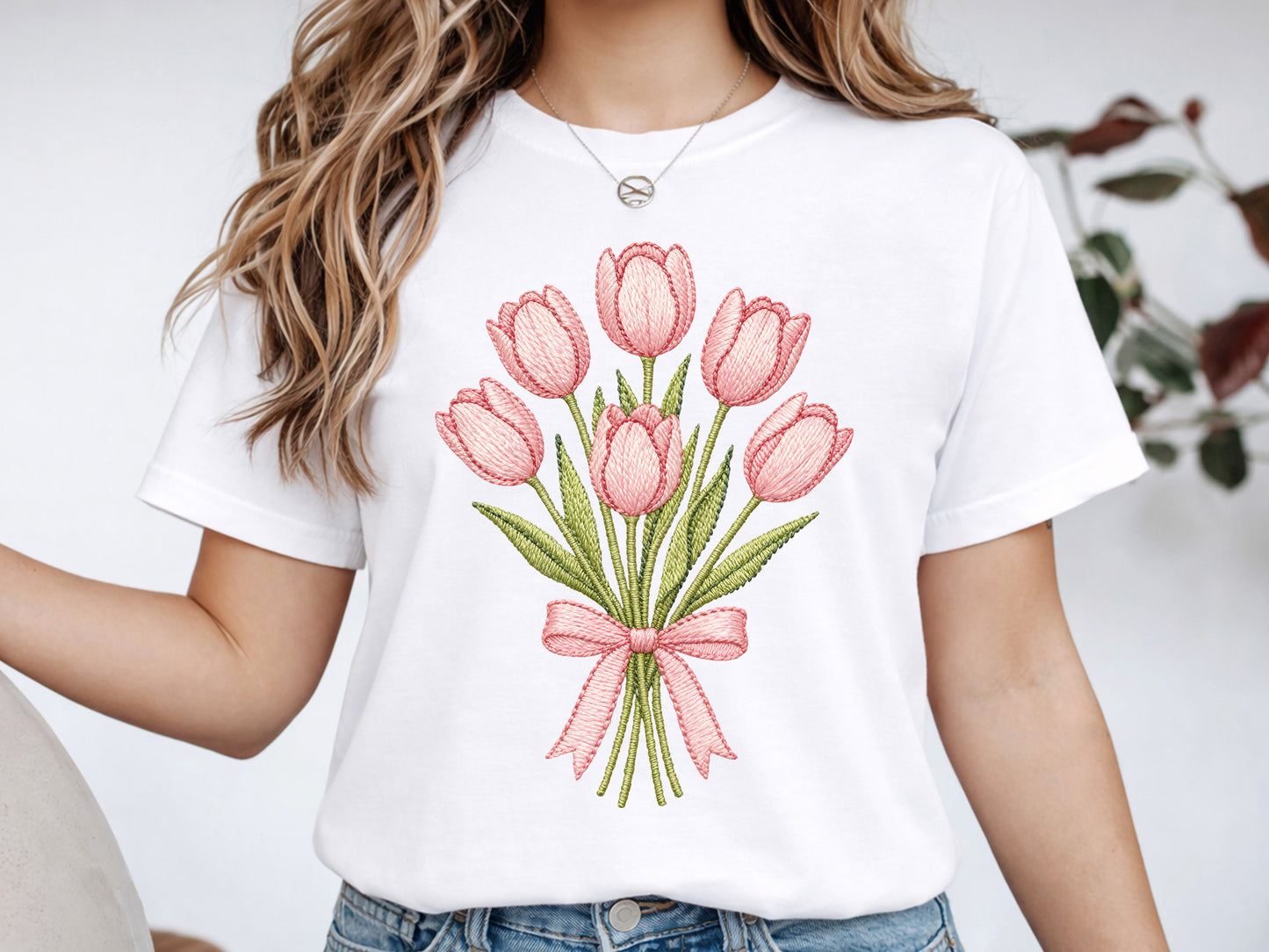 Crochet Pink Tulip Bouquet PNG Sublimation