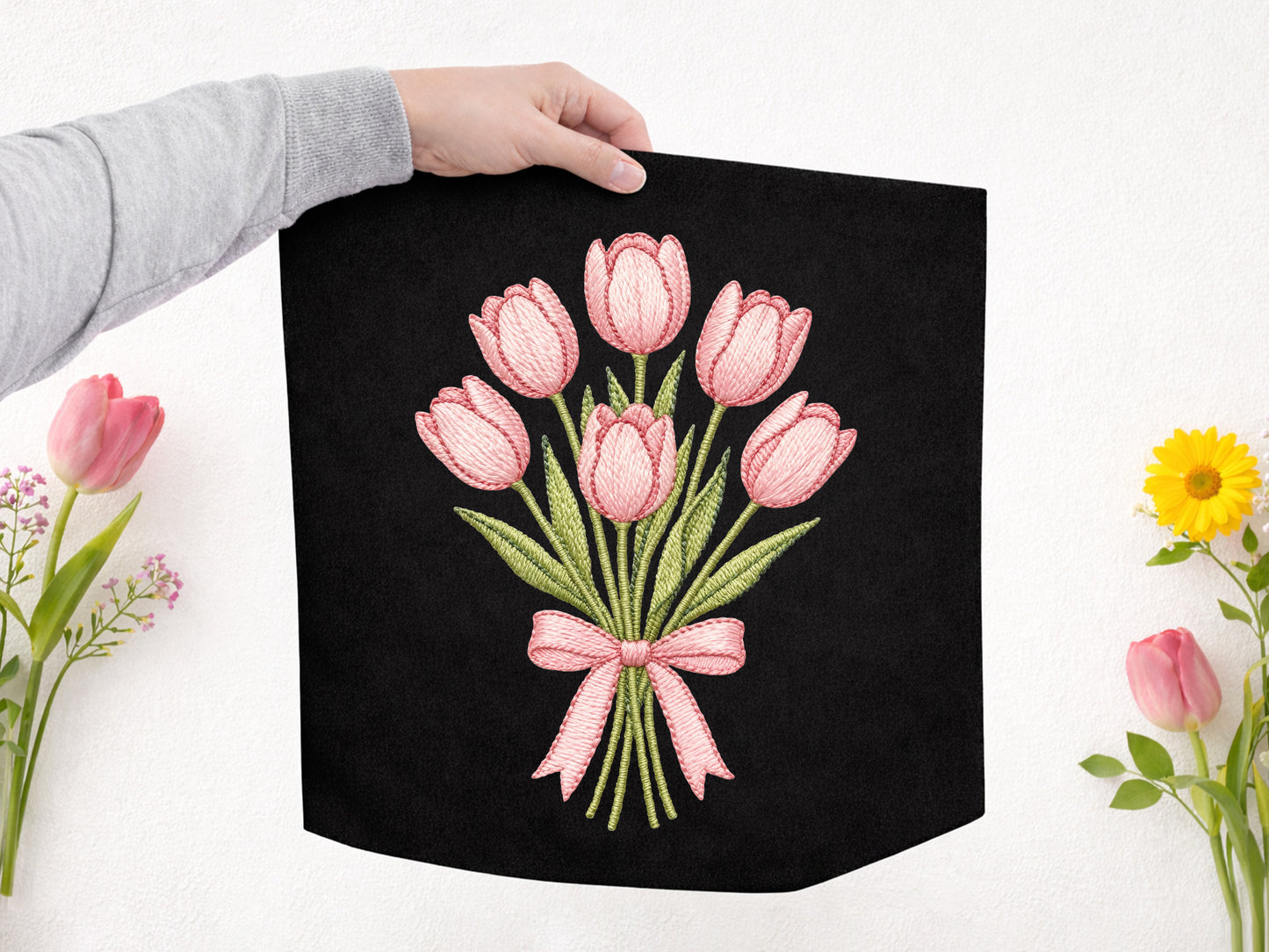 Crochet Pink Tulip Bouquet PNG Sublimation