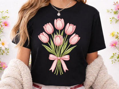 Crochet Pink Tulip Bouquet PNG Sublimation